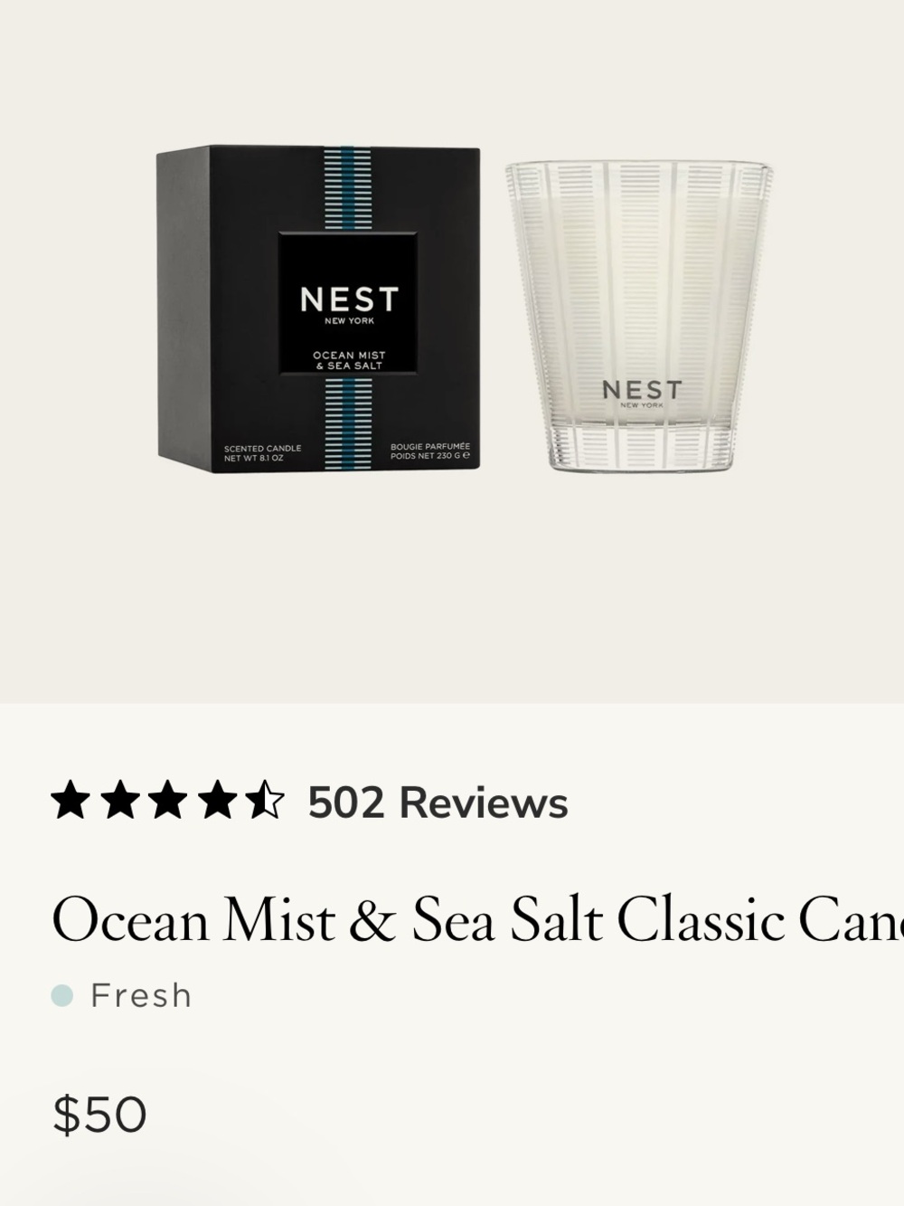 NEST Fragrances Ocean Mist & Sea Salt Classic Candle - White